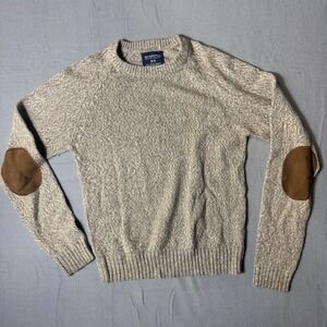 Bluenotes Mens Medium Oatmeal Marled Crew Neck Sweater Elbow Patches RN 73023